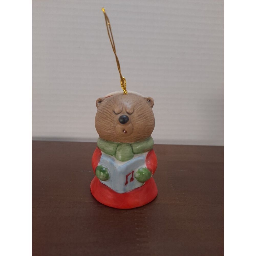 Jasco Christmas Bell Ornament, Lil' Chimers, Bear In Red Robe,‎ Bisque Porcelain